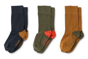 Liewood korte sokken, 3-pack army brown mix (maat 19/22 - 33/36)